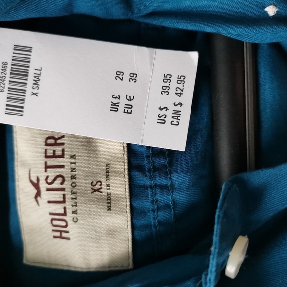 🆕 Hollister Co. Short Sleeve Button Down Shirt Ombré Dip Dye Roll Sleeve XS - Picture 5 of 8
